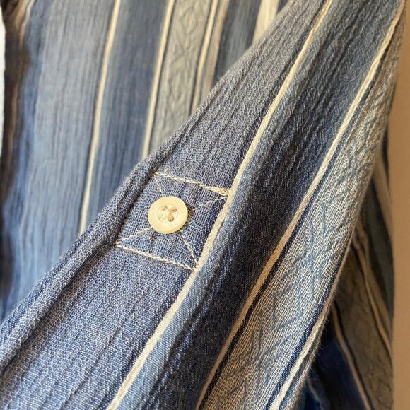 Lauren Jeans Co. Blue Striped Button-Up Shirt XL Cotton Long Sleeve Hippie Retro - Picture 7 of 9